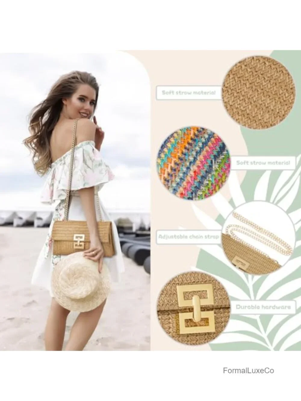 Straw Clutch Purse for Women Evening Handbag Summer Beach Shoulder Crossbody Bag